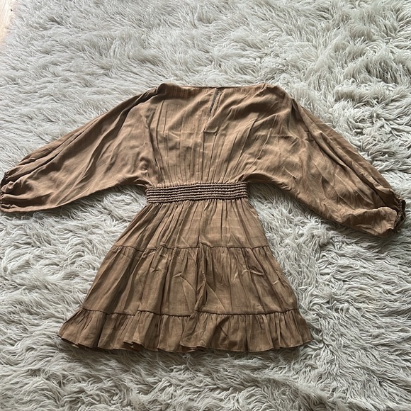 4/$24 NWT Mustard Seed 'Latte' pleated ruched tiered v-neck 3/4 sleeve dress szS - Picture 5 of 11